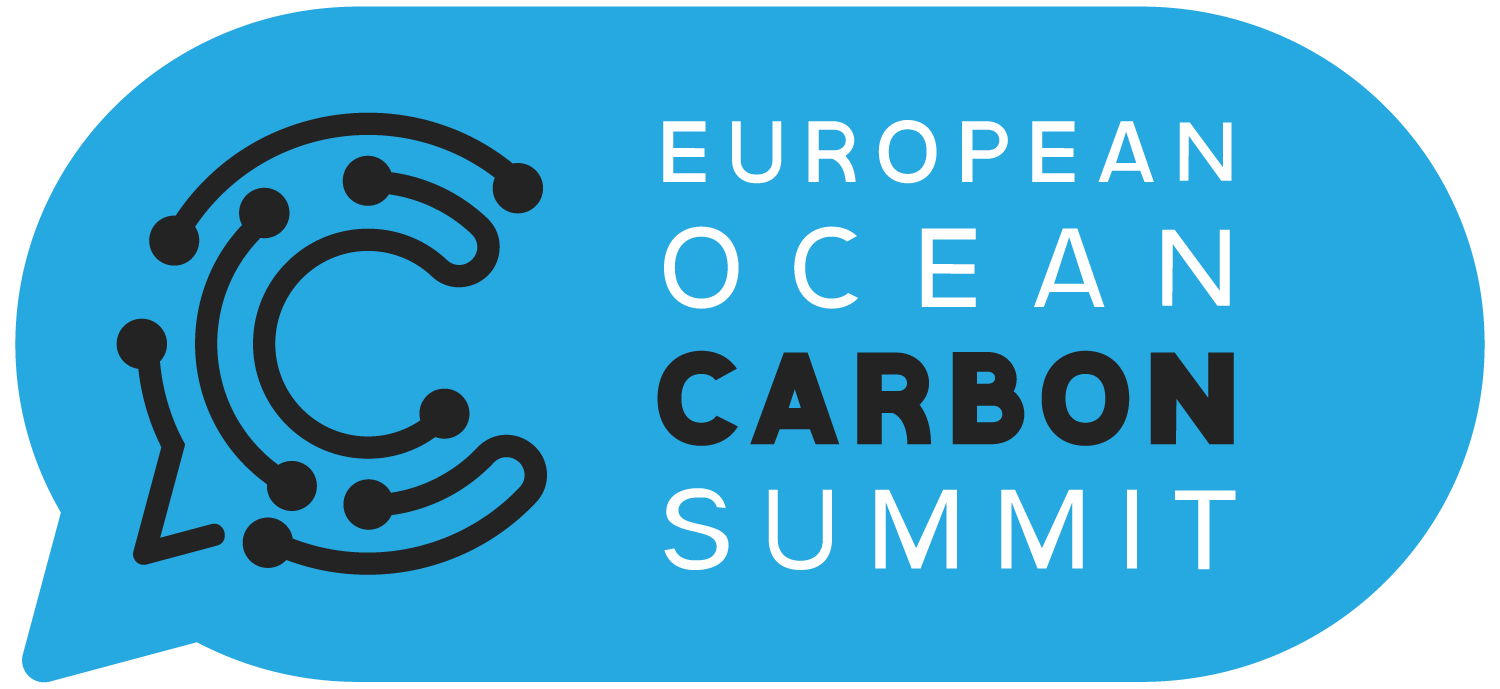 Logo of Ocean Carbon Summit: Blue speach bubble with a C cymbolising carbon and text next to it, saying 'EUROPEAN OCEAN CARBON SUMMIT'
