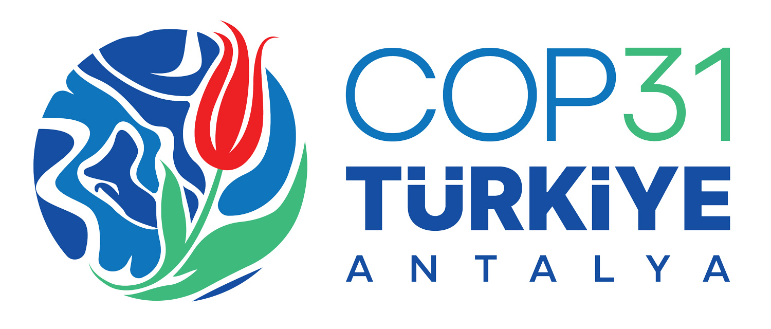 A logo for COP31 with a graphic element showcasing a red flower in blue background on the left and text on the right reading 'COP31, Turkiye, Antalye'